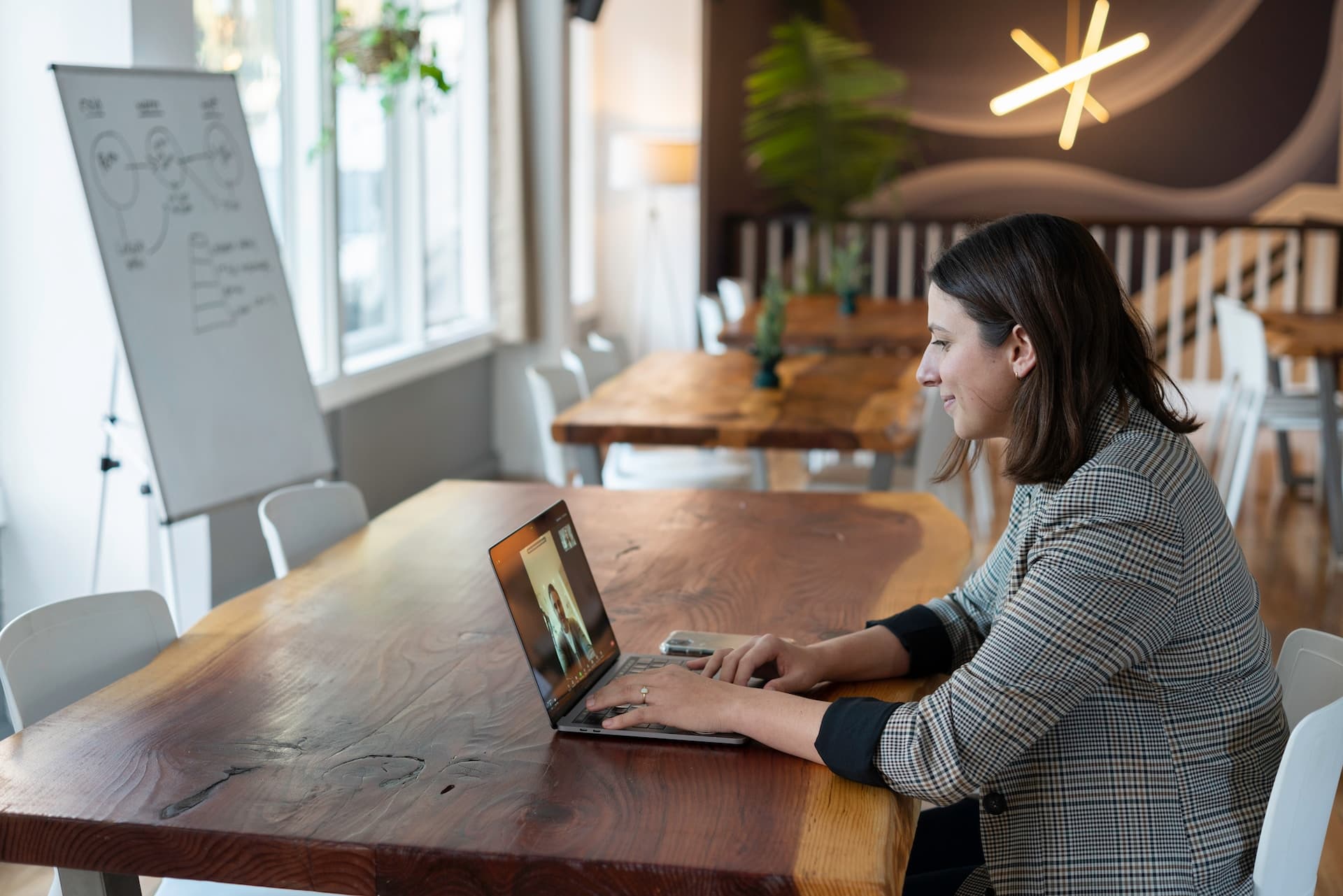 A woman having a virtual interview